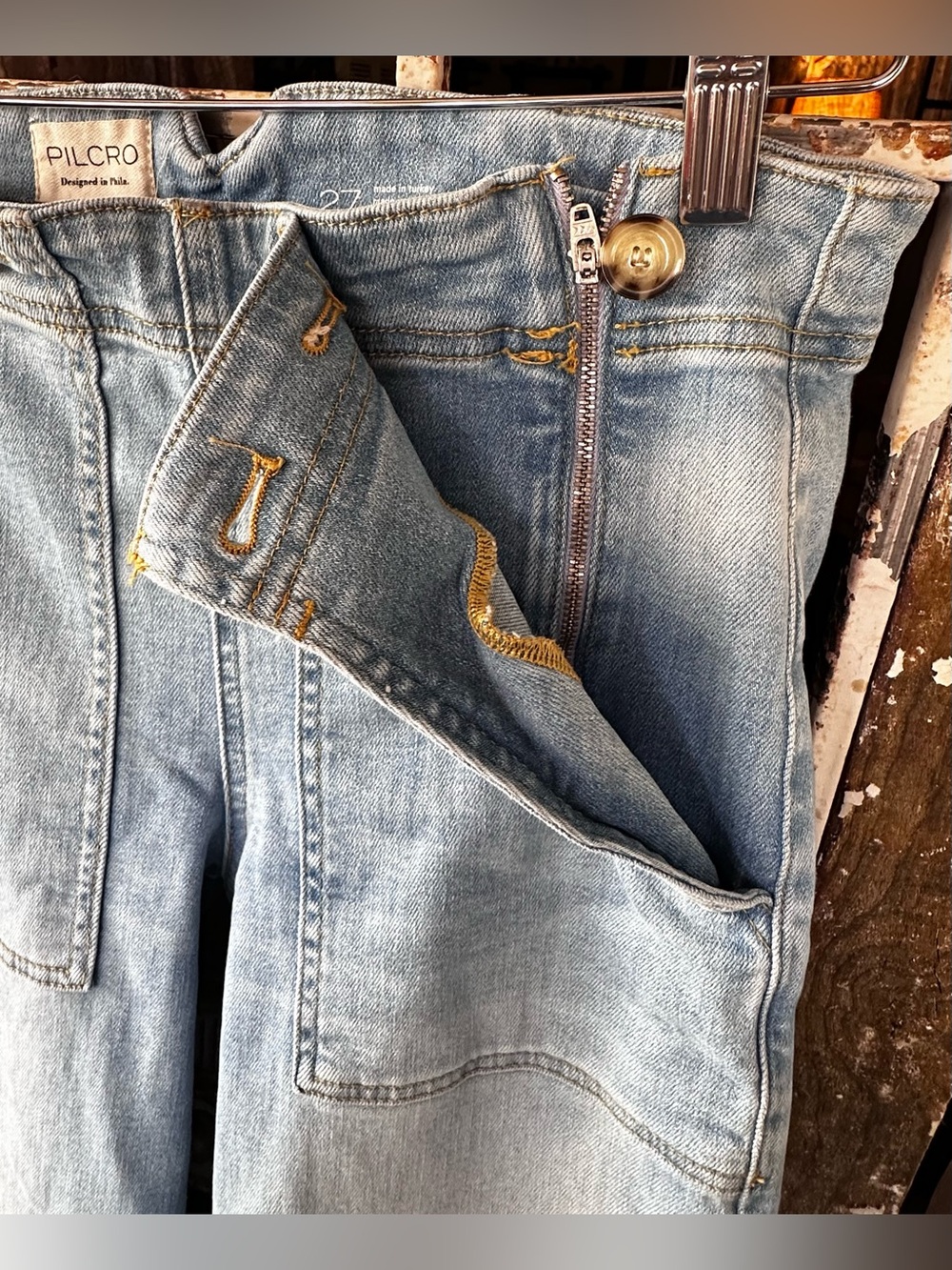 Pilcro Anthropologie Wide Leg Sailor Button Jeans Light Wash Size 27 - Picture 8 of 9
